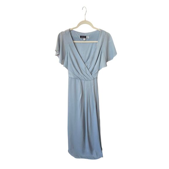 DAVID'S BRIDAL Dusty Blue Maxi Wrap Pleated Dress - Picture 6 of 9